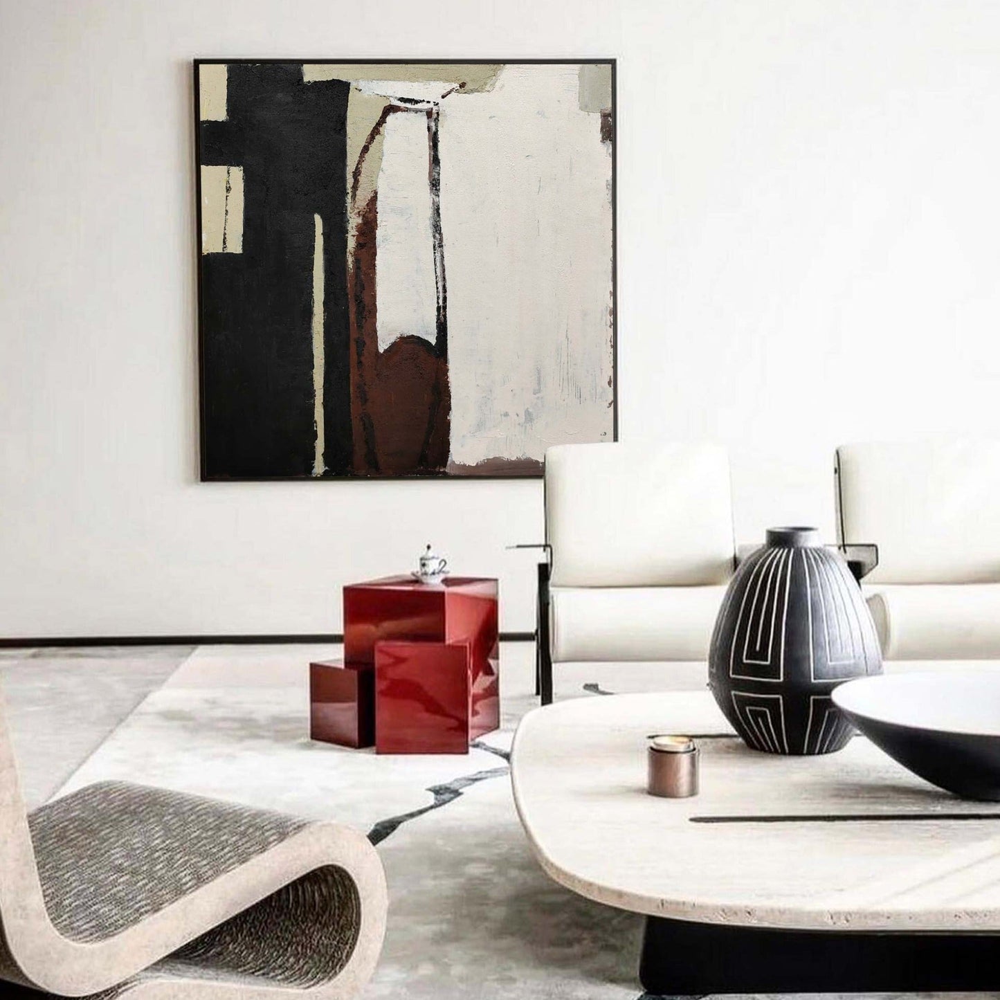 Contemporary Black and Brown Abstract Oil Painting for Modern Decor