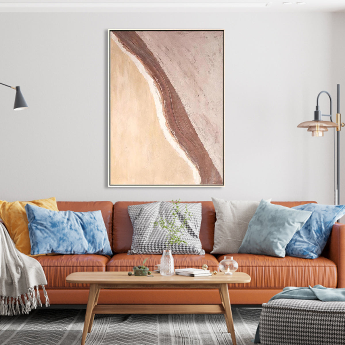 Abstract Landscape Oil Painting - Warm Earthy Tones for Modern Home Decor