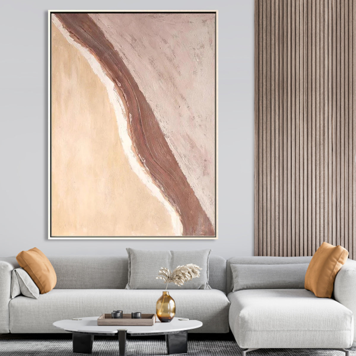 Abstract Landscape Oil Painting - Warm Earthy Tones for Modern Home Decor