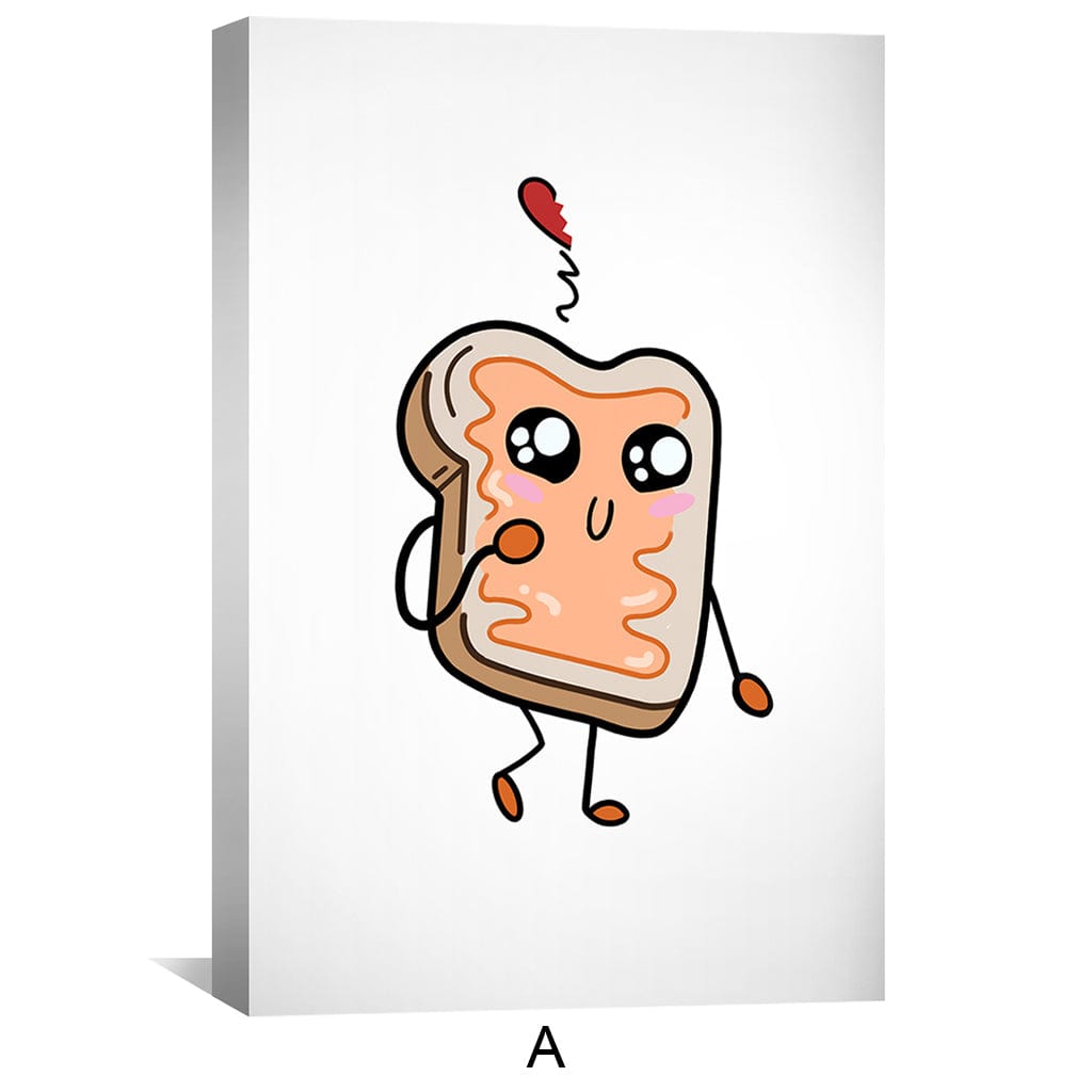 Kawaii Sandwich Couple - Fun and Whimsical Oil Painting for Kitchen Decor