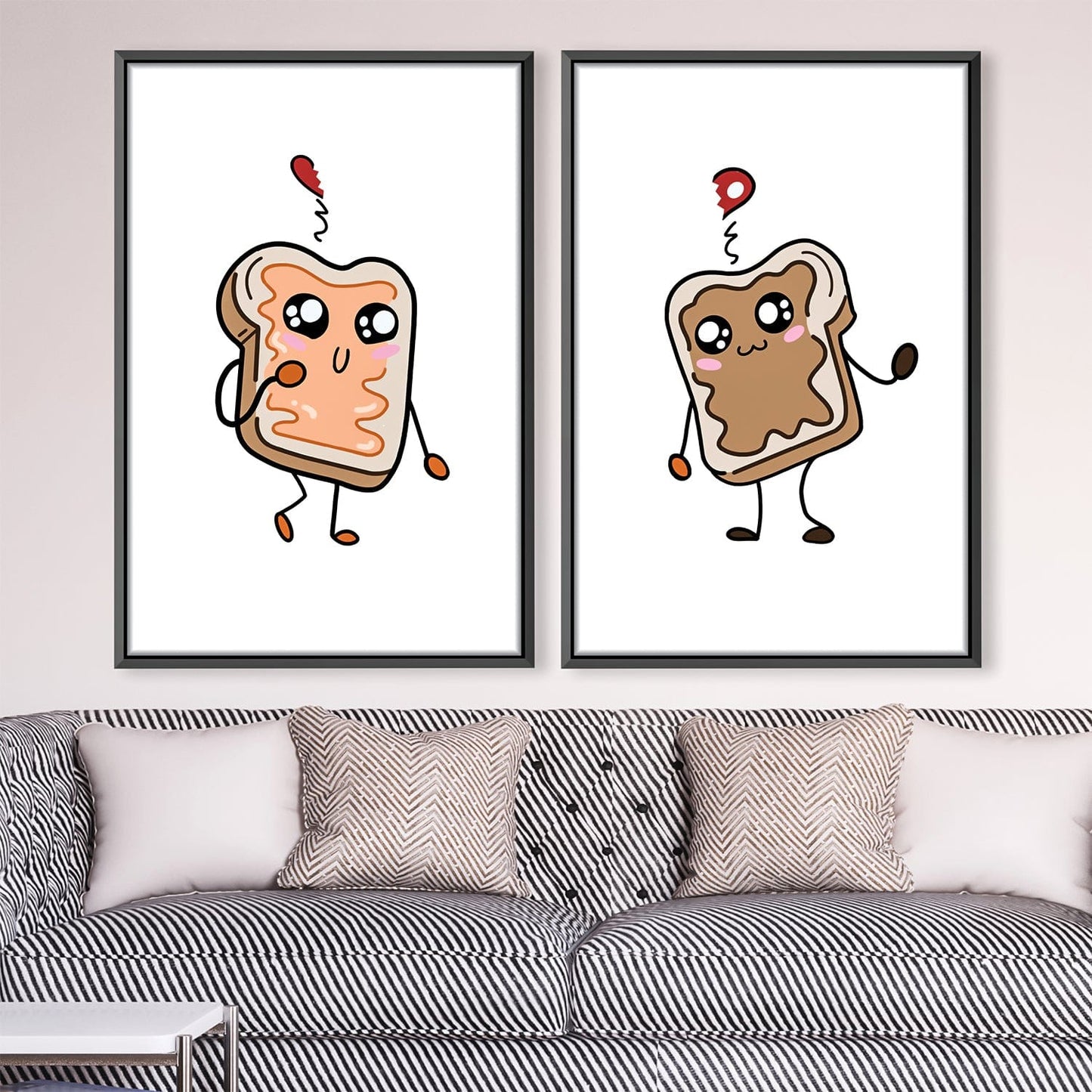 Kawaii Sandwich Couple - Fun and Whimsical Oil Painting for Kitchen Decor