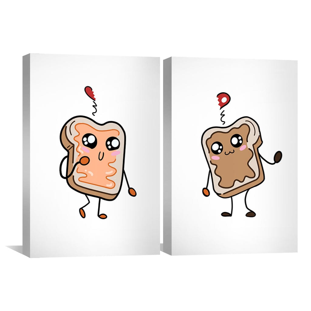 Kawaii Sandwich Couple - Fun and Whimsical Oil Painting for Kitchen Decor