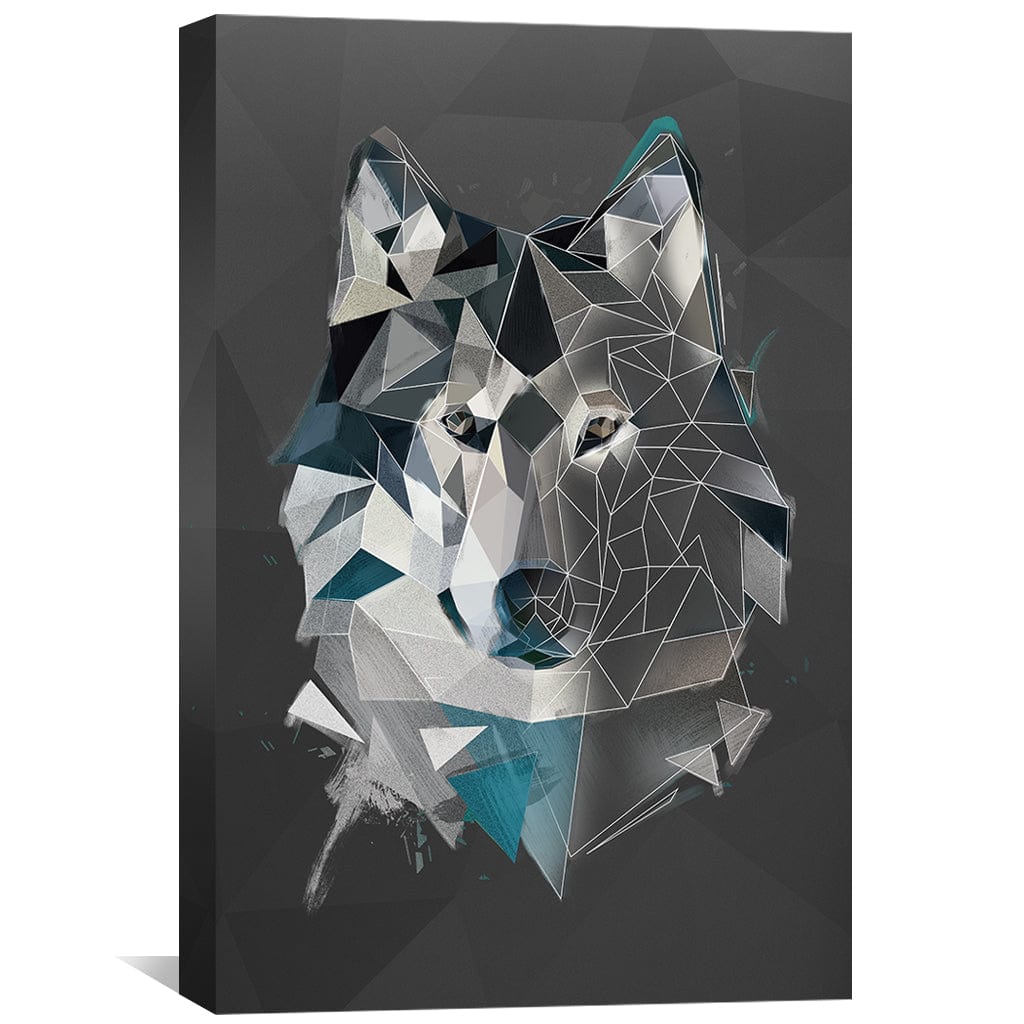 Geometric Gray Wolf Oil Painting on Dark Canvas for Modern Home Decor