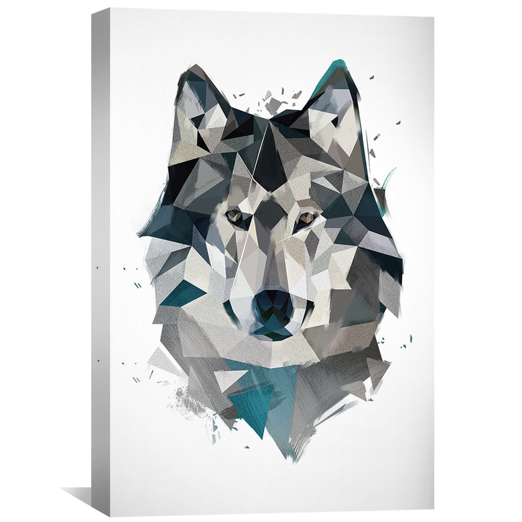 Geometric Gray Wolf Oil Painting for Contemporary Home Decor