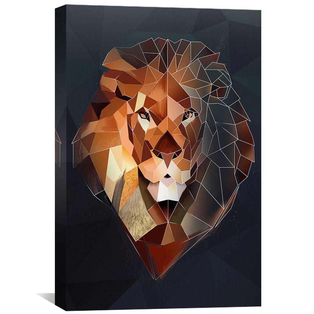 Geometric Lion Portrait on Dark Canvas – Modern Abstract Oil Painting for Home Decor