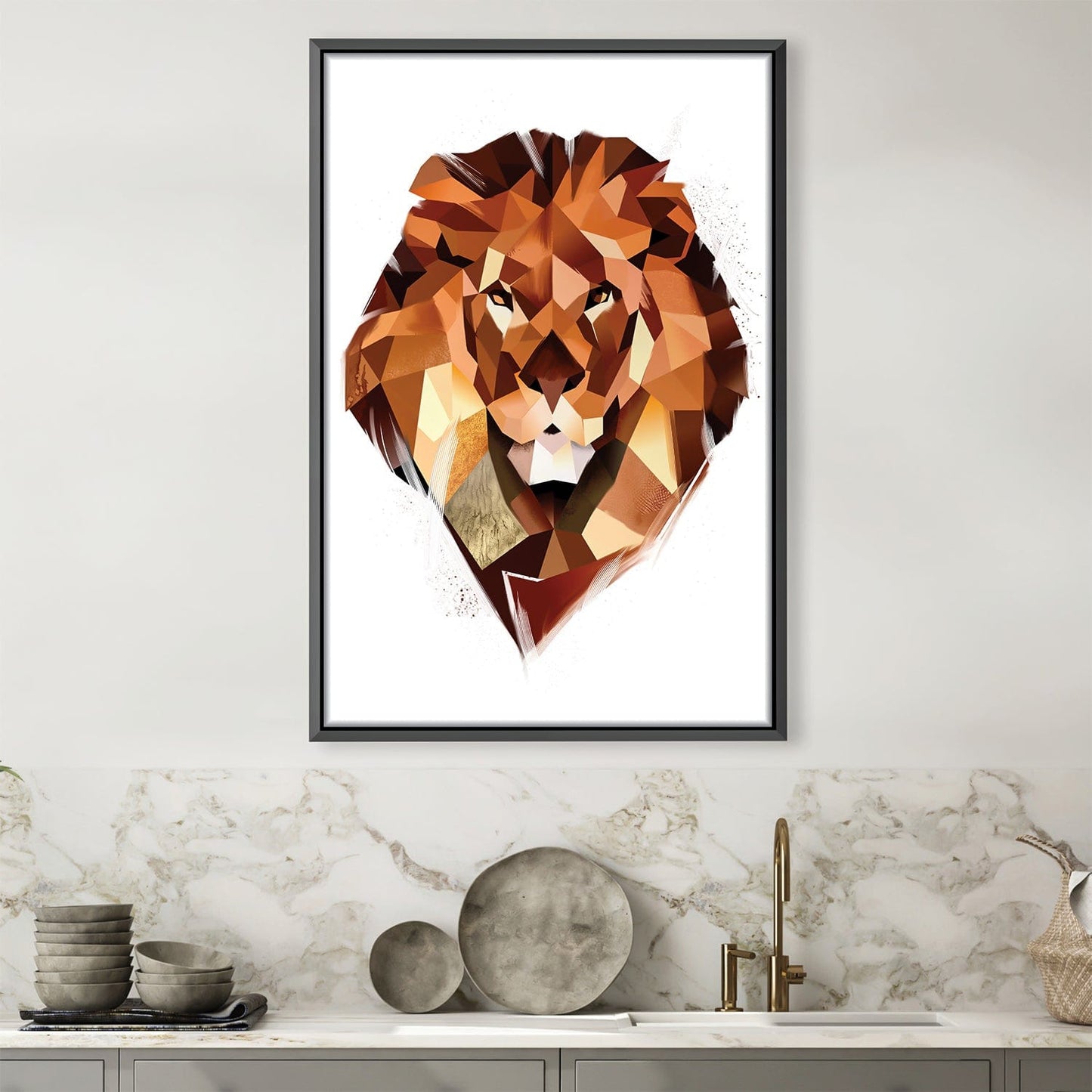 Geometric Lion Wall Art – Modern Low Poly Canvas Painting for Home Decor