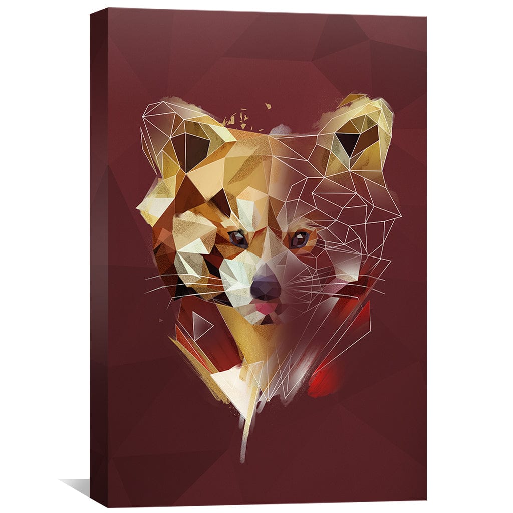 Geometric Red Panda Oil Painting on Dark Canvas
