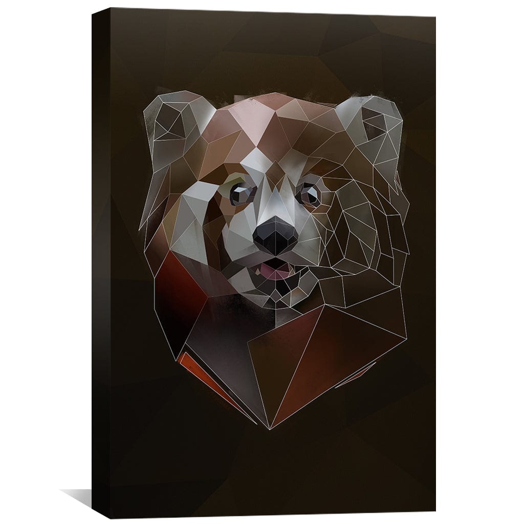 Geometric Red Panda Portrait on Dark Canvas - Modern Oil Painting Art