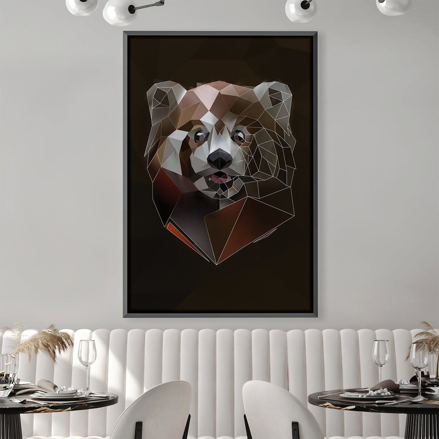 Geometric Red Panda Portrait on Dark Canvas - Modern Oil Painting Art