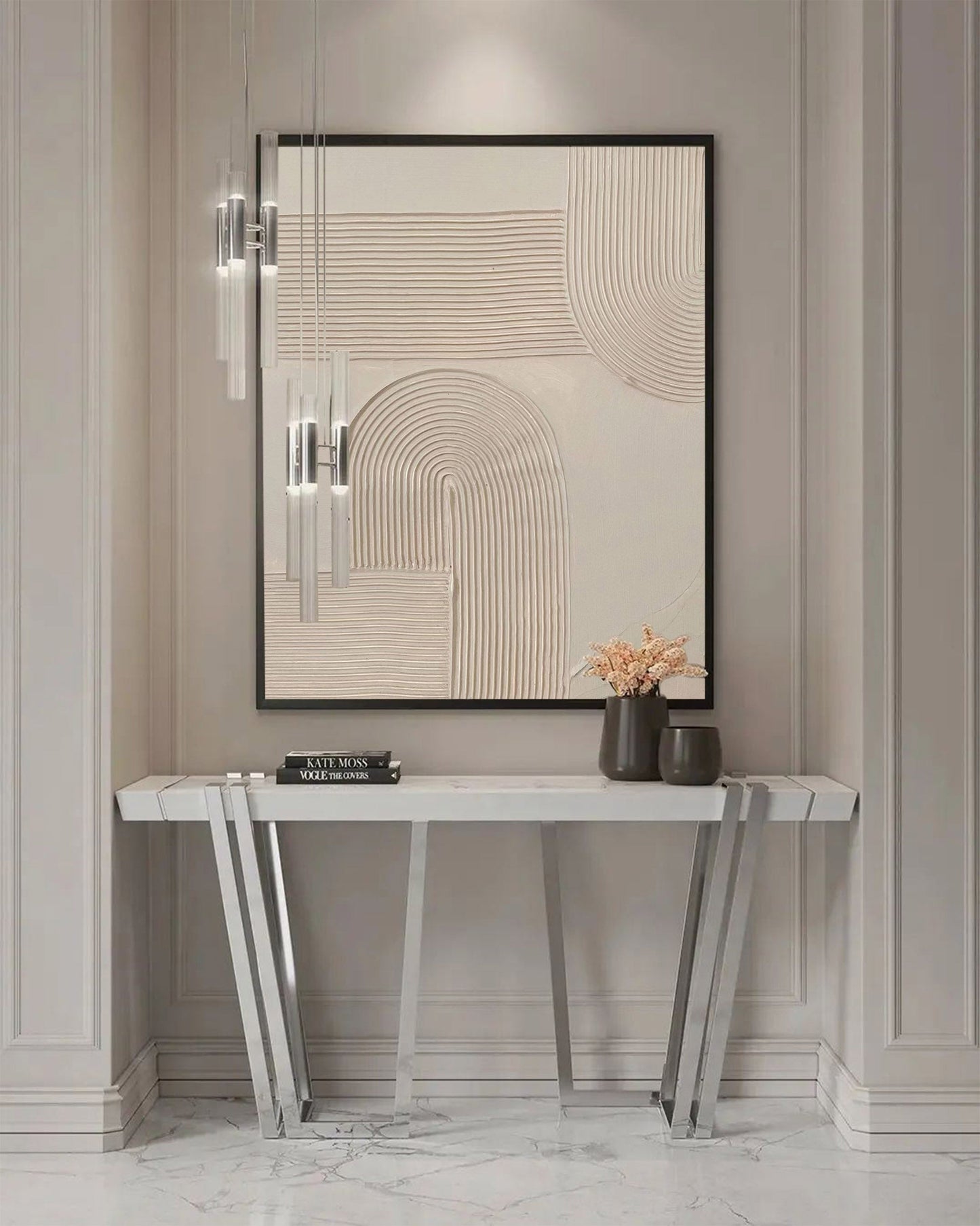 Beige Minimalist Abstract Oil Painting for Modern Home Decor