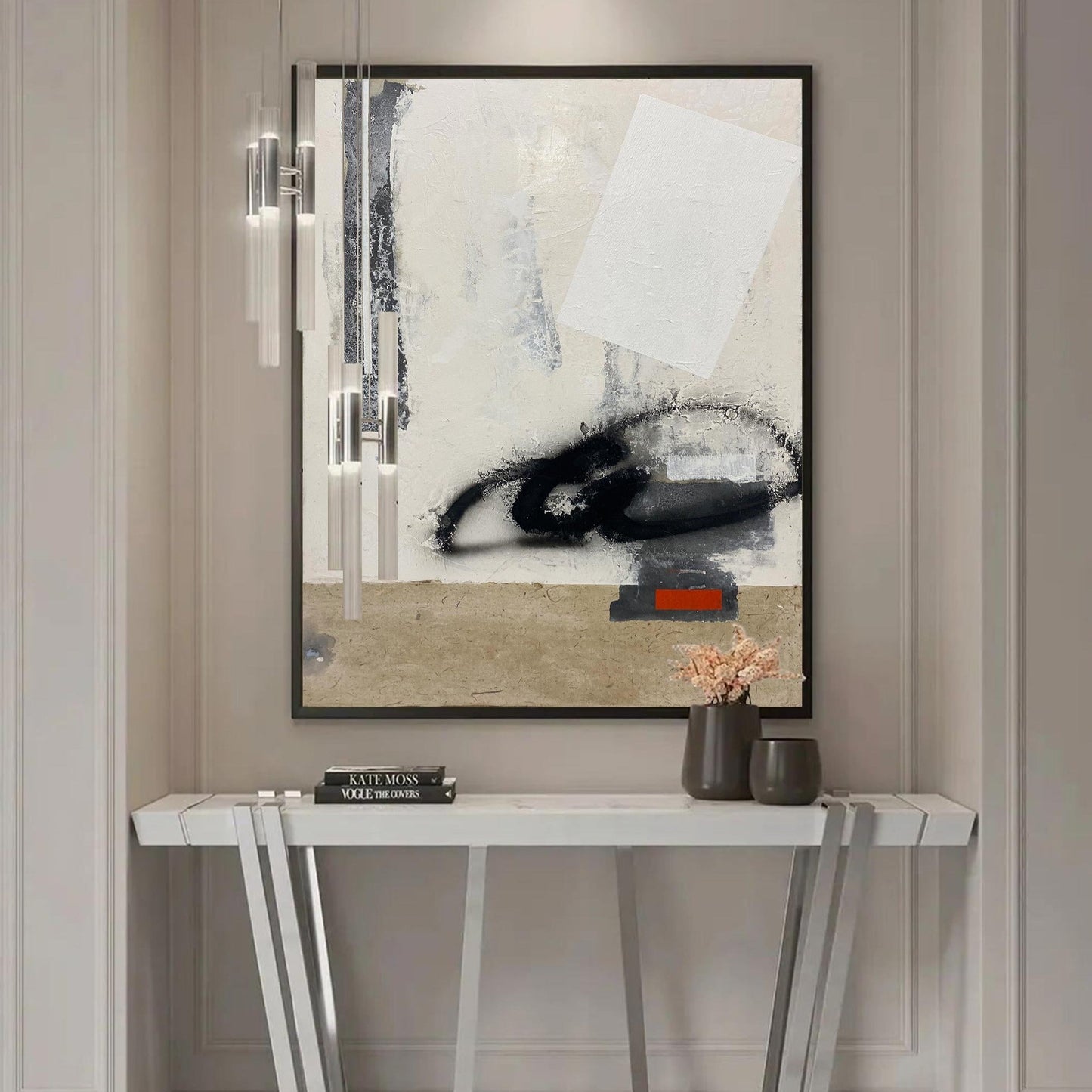 Contemporary Brown and White Abstract Oil Painting for Modern Home Decor