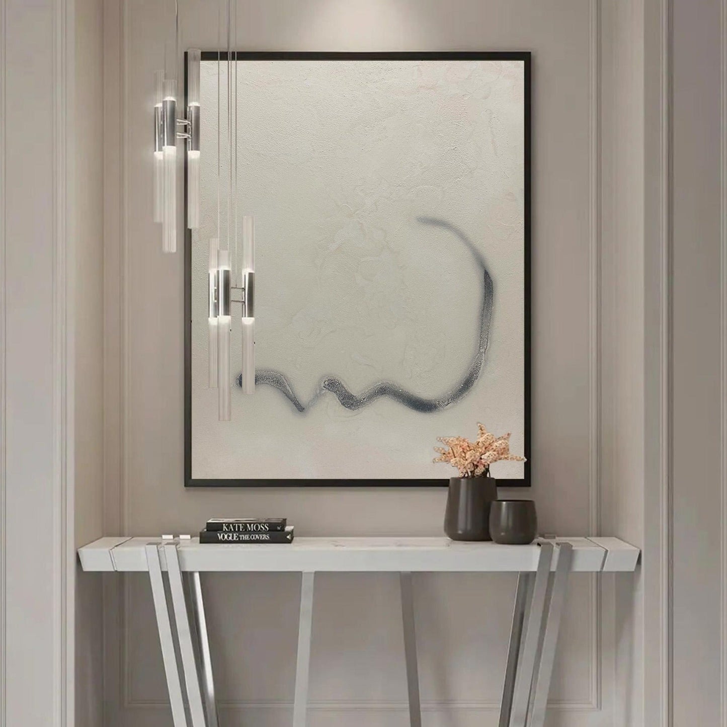 Contemporary Beige Abstract Oil Painting for Modern Home Decor