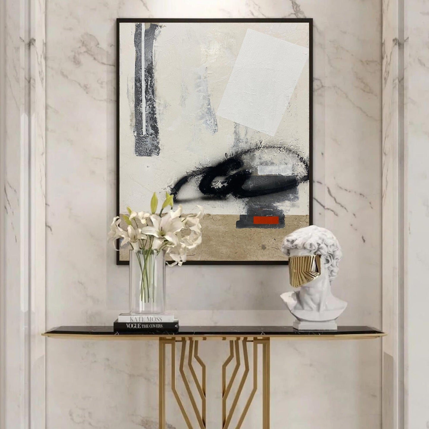 Contemporary Brown and White Abstract Oil Painting for Modern Home Decor