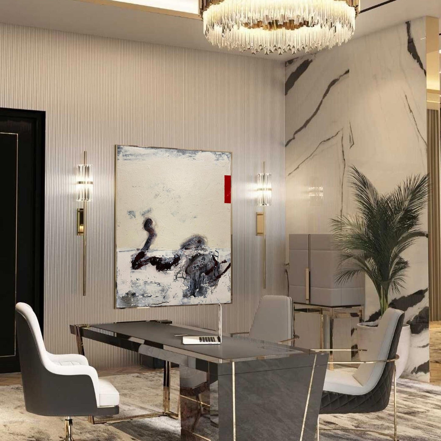 Contemporary Beige Abstract Oil Painting for Modern Home Decor