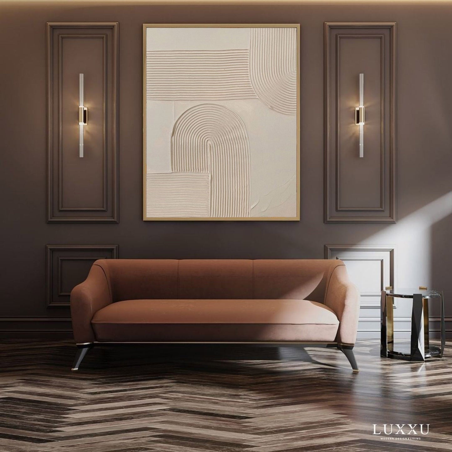 Beige Minimalist Abstract Oil Painting for Modern Home Decor