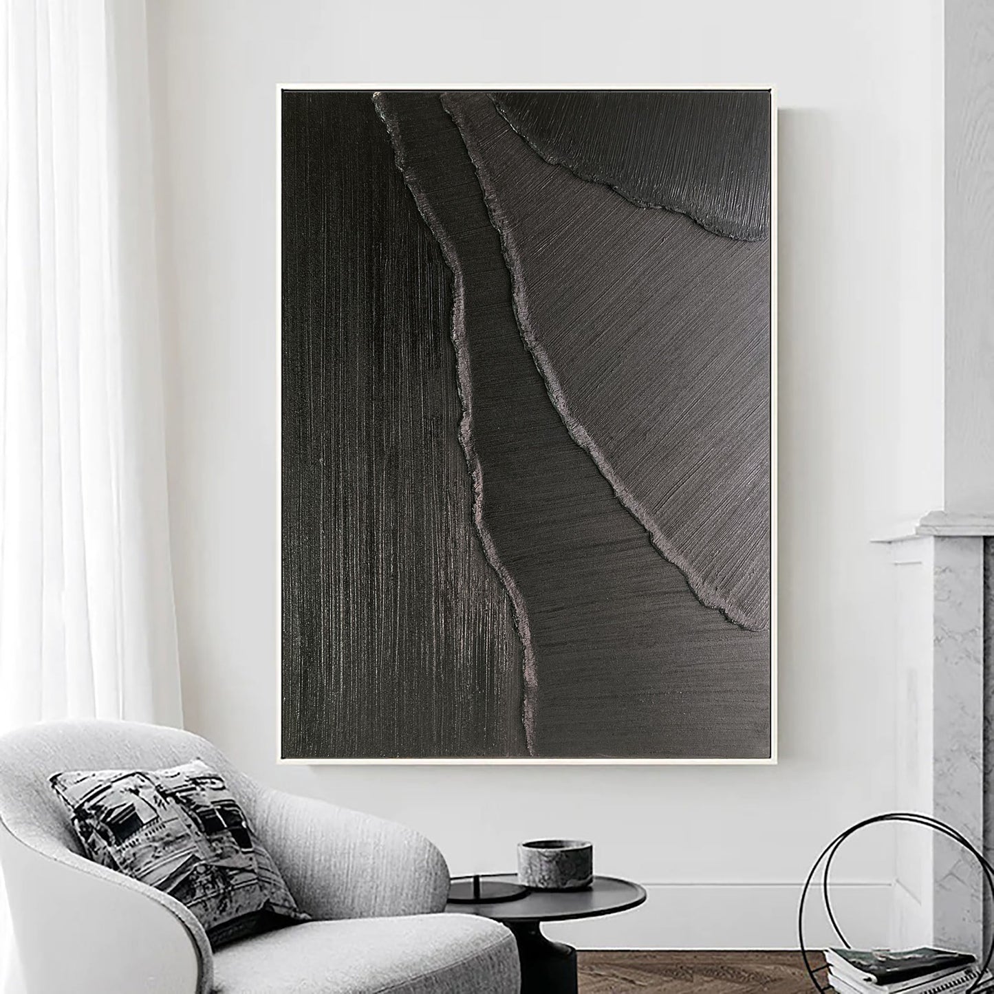 Elegant Black Minimalist Abstract Oil Painting for Modern Home Décor