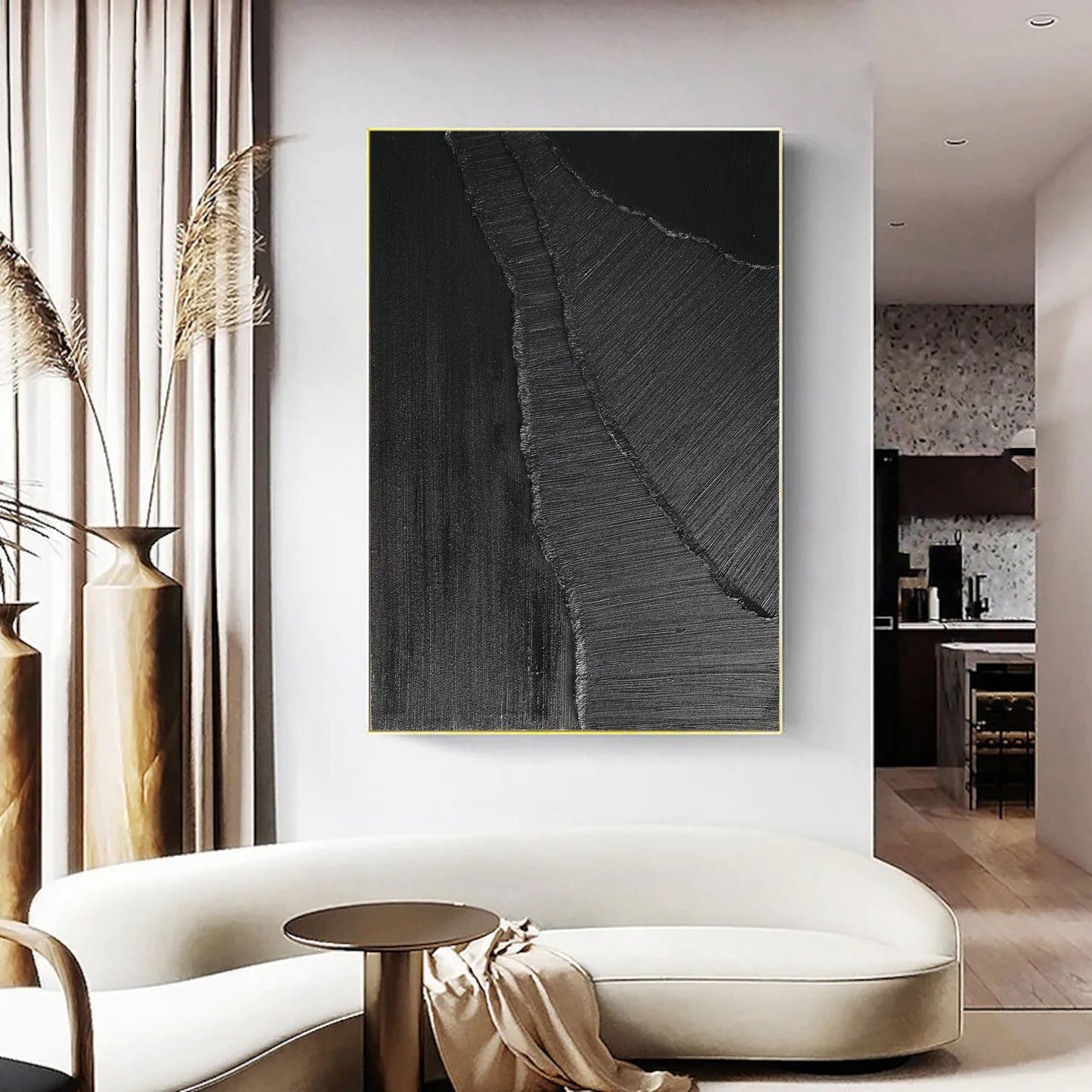 Elegant Black Minimalist Abstract Oil Painting for Modern Home Décor