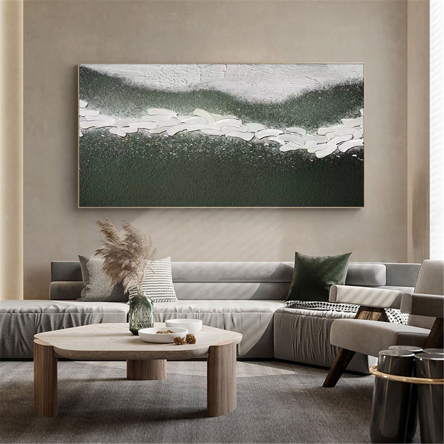 Aqua Serenity: Modern Blue and Green Abstract Oil Painting for Home Decor