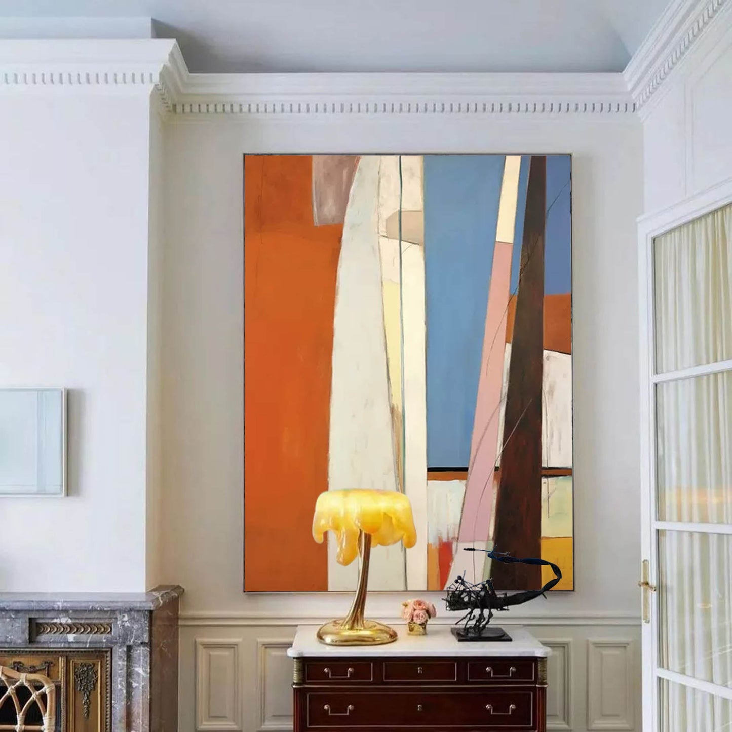 Modern Abstract Oil Painting with Vibrant Colors and Geometric Shapes
