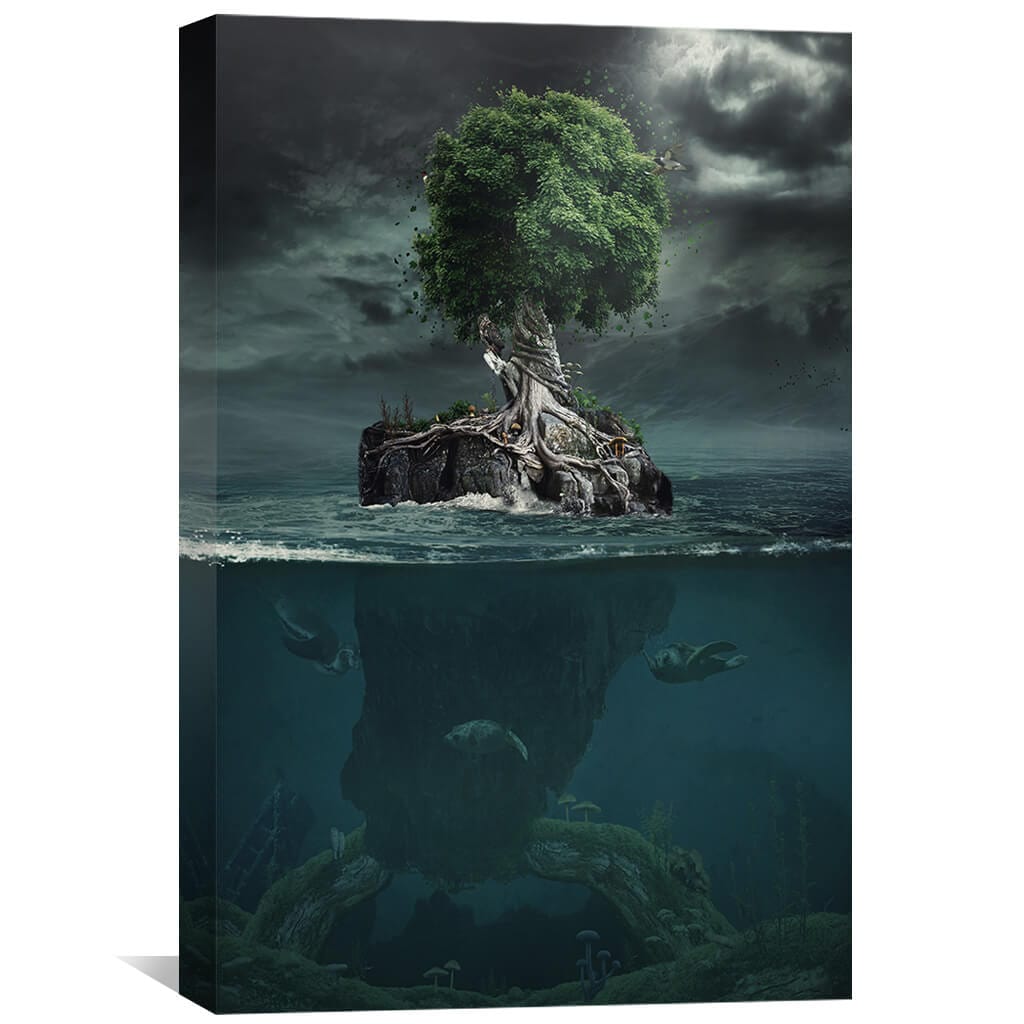 Whimsical Tree Beneath the Water: Enchanting Oil Painting for Your Home Decor