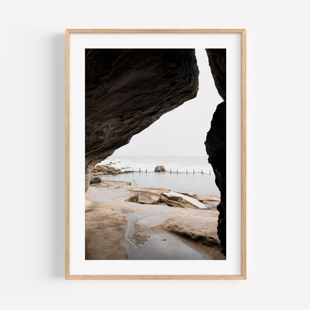 Tranquil Coastal View: Serene Oil Painting of Mahon Pool and Rocky Shoreline