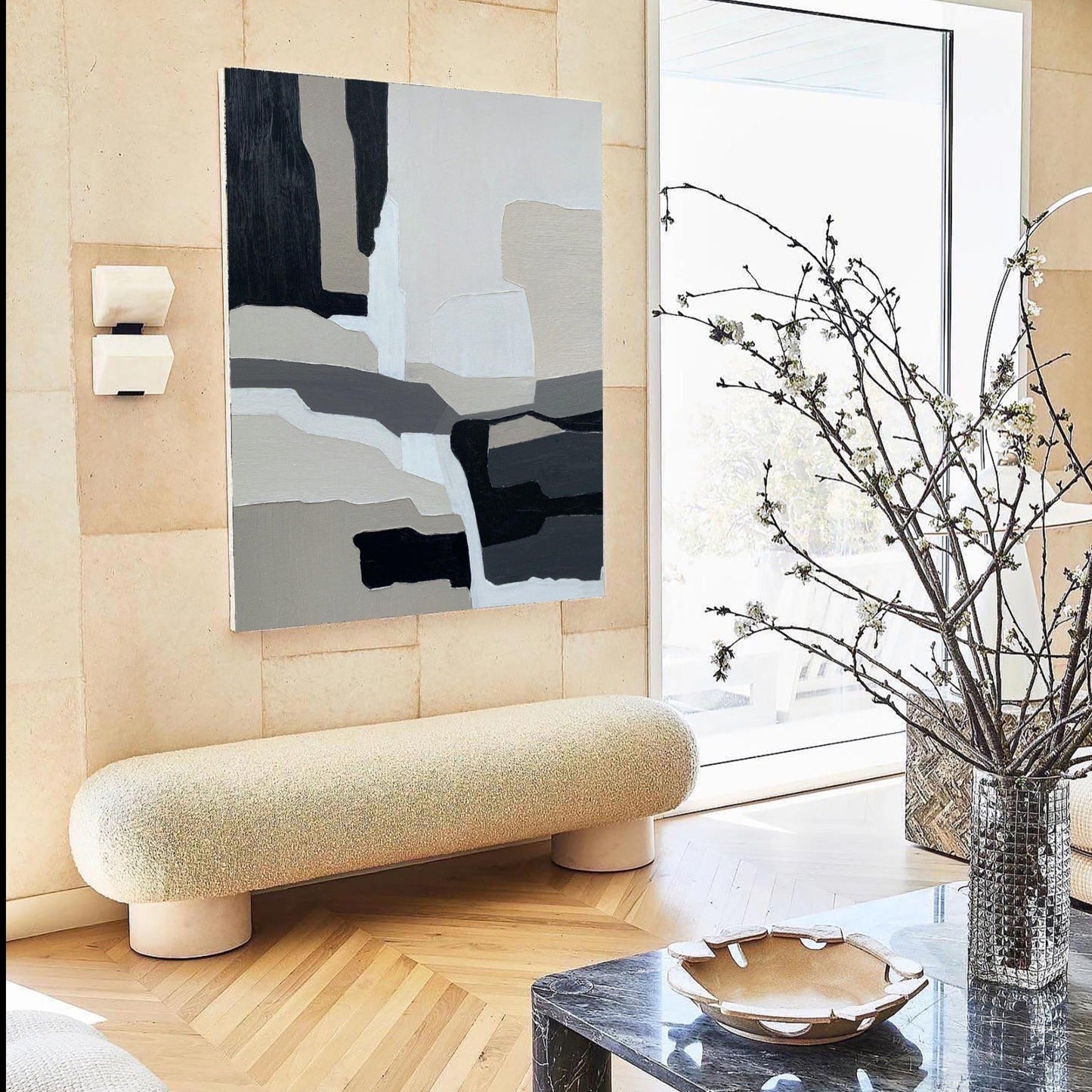Contemporary Black and Grey Abstract Oil Painting for Modern Home Decor