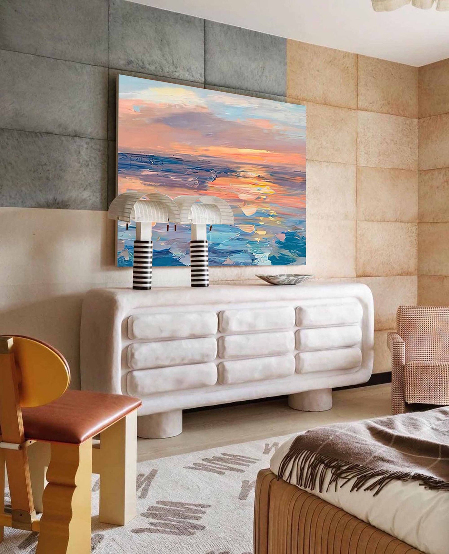 Serene Ocean Sunset Oil Painting for Coastal Home Decor