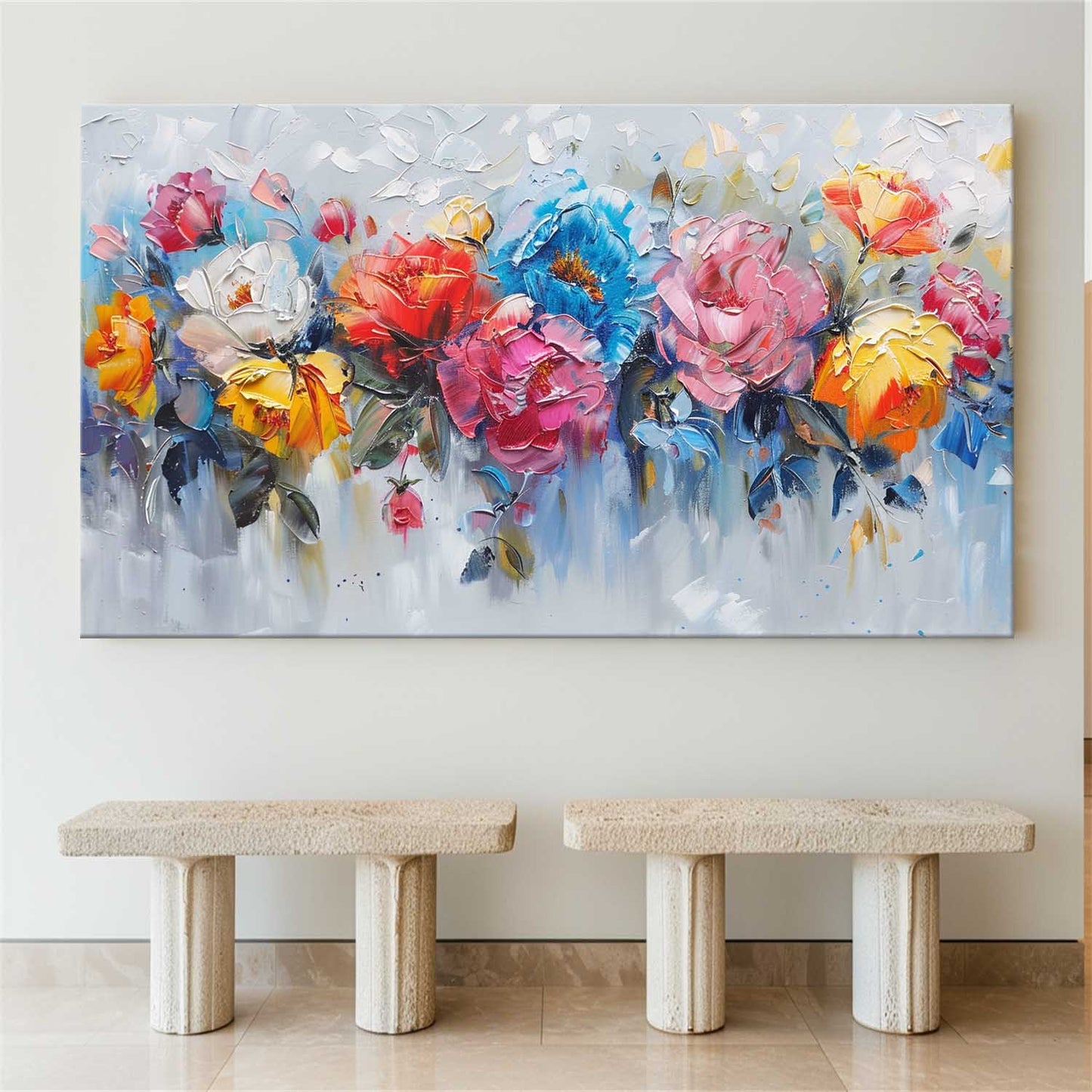 Vibrant Floral Abstract Oil Painting for Modern Home Decor