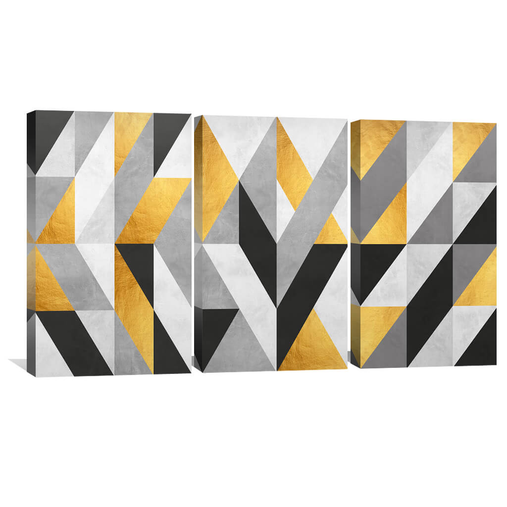 Geometric Marble and Gold Canvas Art Set for Elegant Home Decor