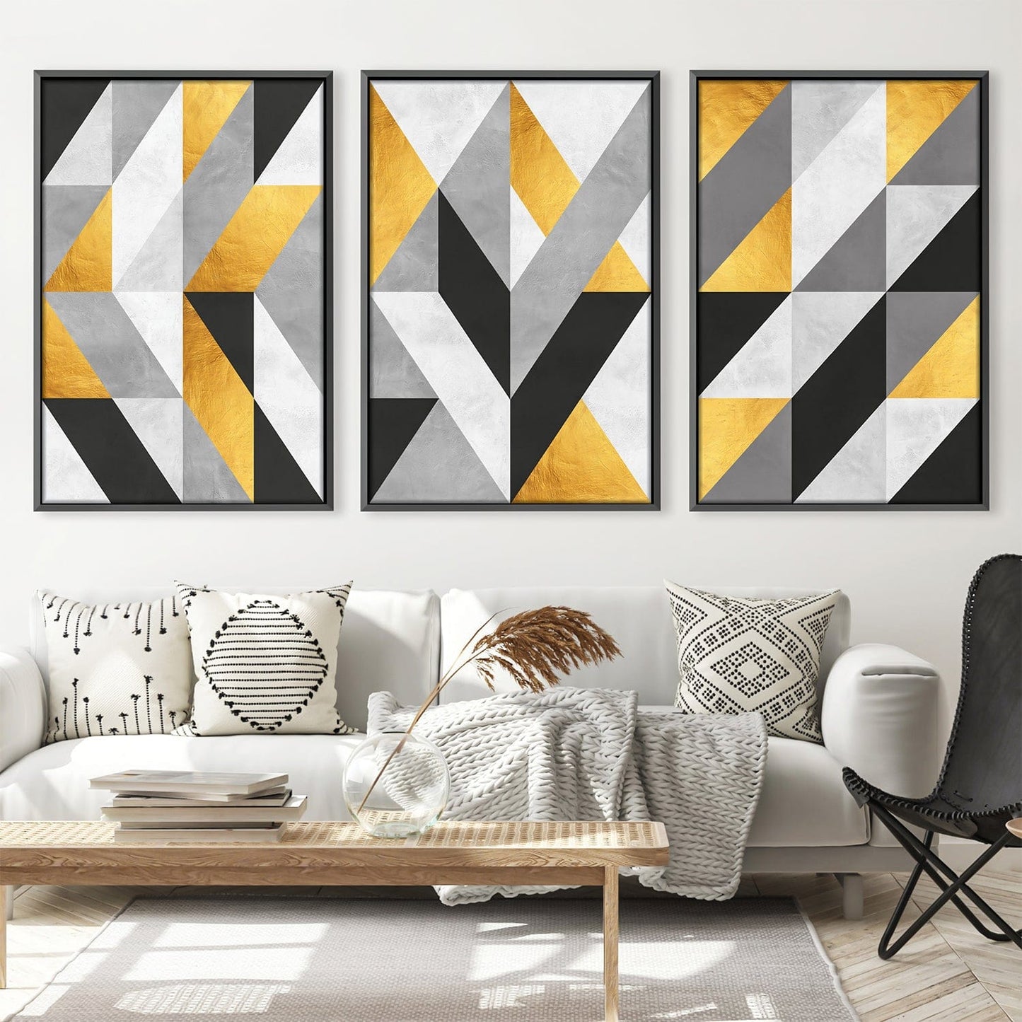 Geometric Marble and Gold Canvas Art Set for Elegant Home Decor