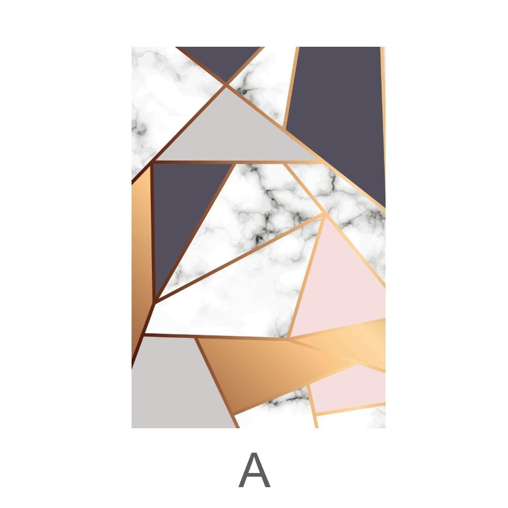 Elegant Marble Geometric Wall Art – Modern Gold and White Oil Painting