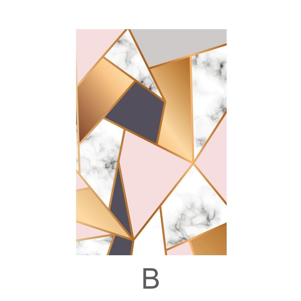 Elegant Marble Geometric Wall Art – Modern Gold and White Oil Painting