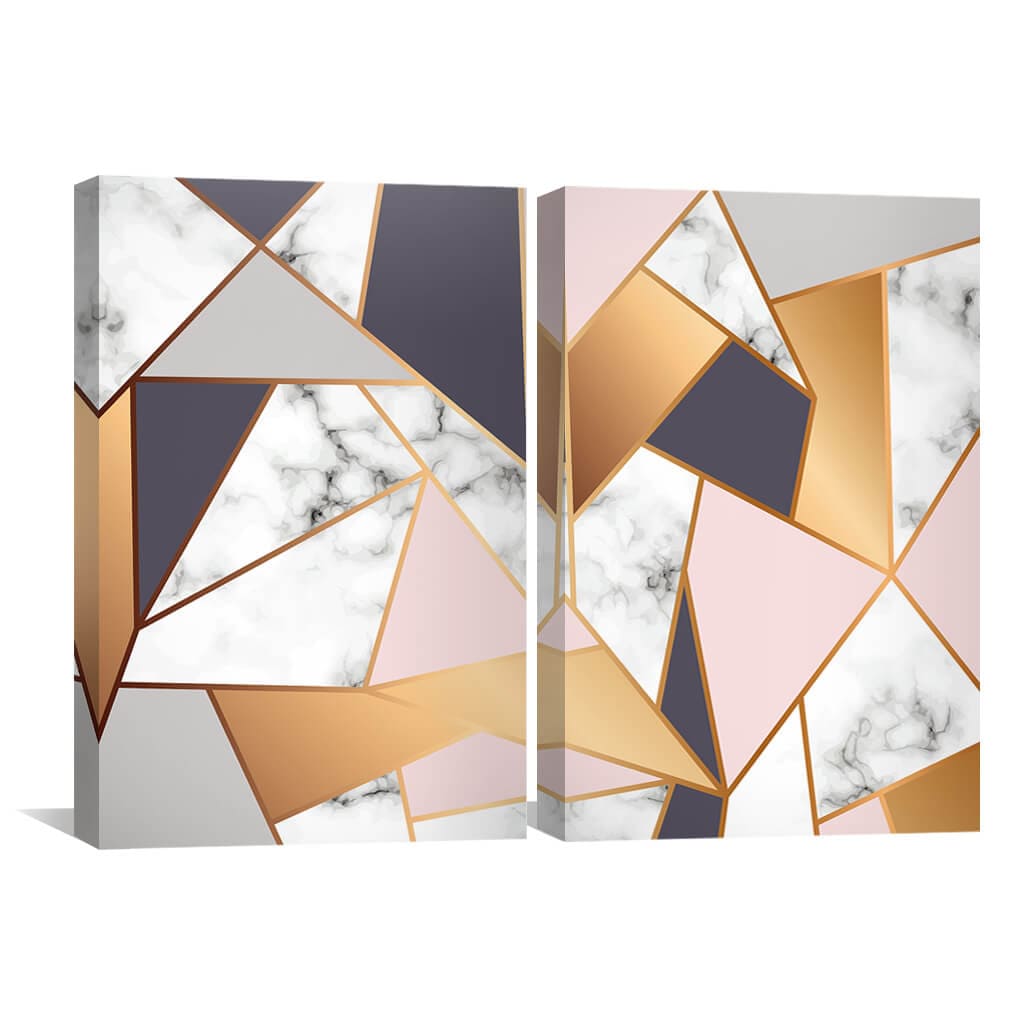 Elegant Marble Geometric Wall Art – Modern Gold and White Oil Painting