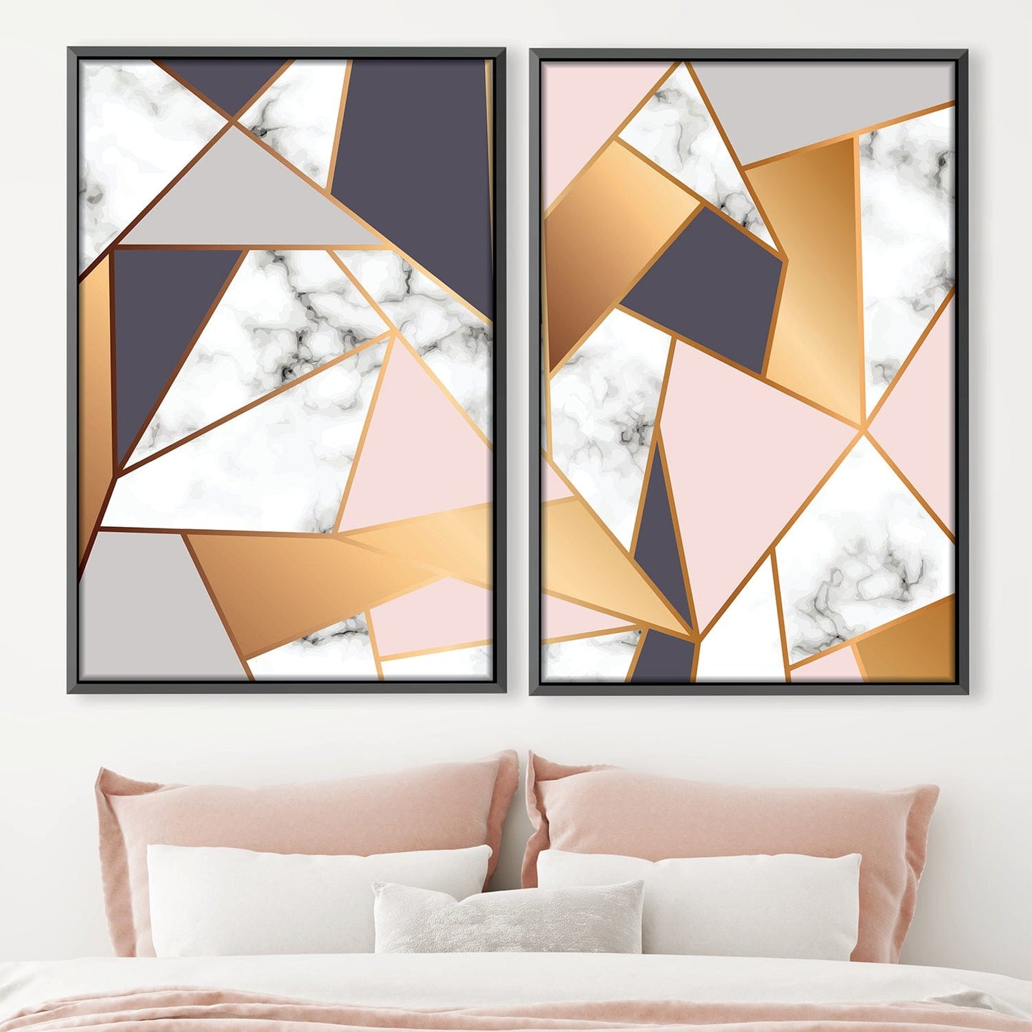 Elegant Marble Geometric Wall Art – Modern Gold and White Oil Painting