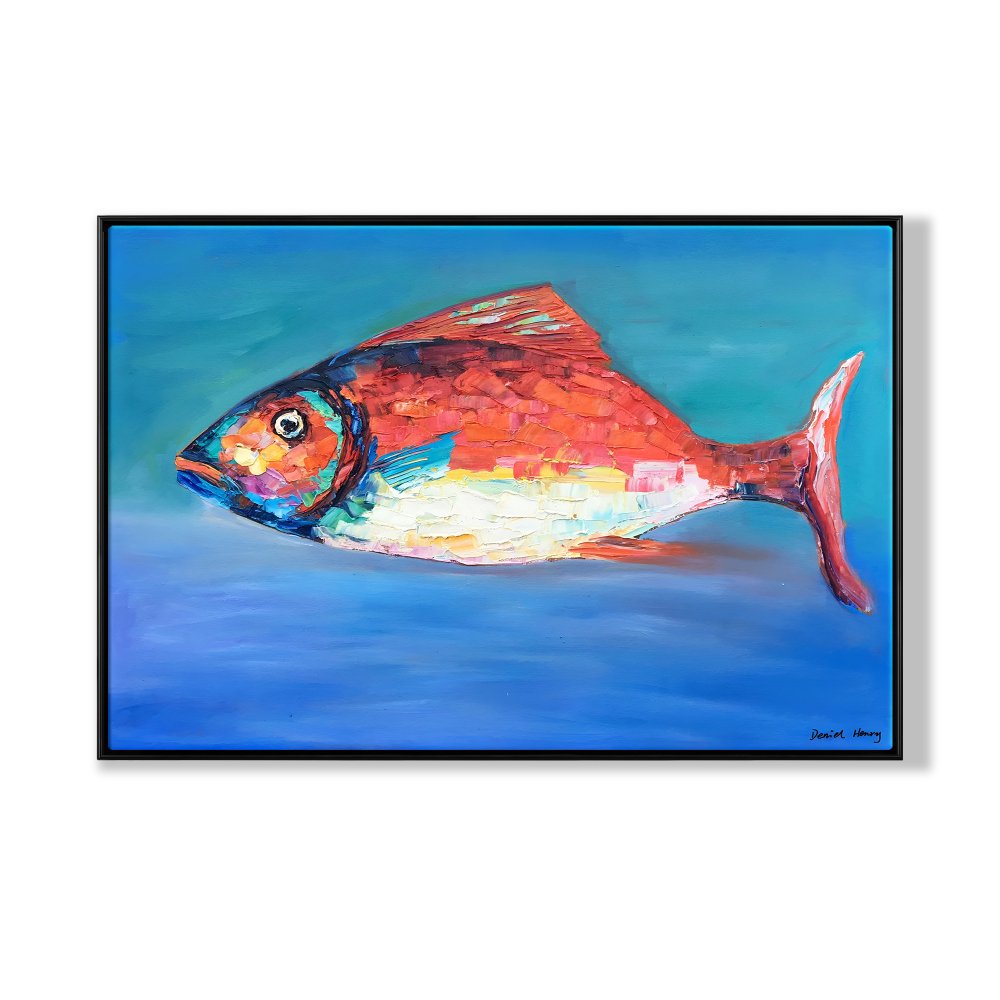 Vibrant Oil Painting of a Colorful Fish in Coastal Waters Decor for Art Lovers