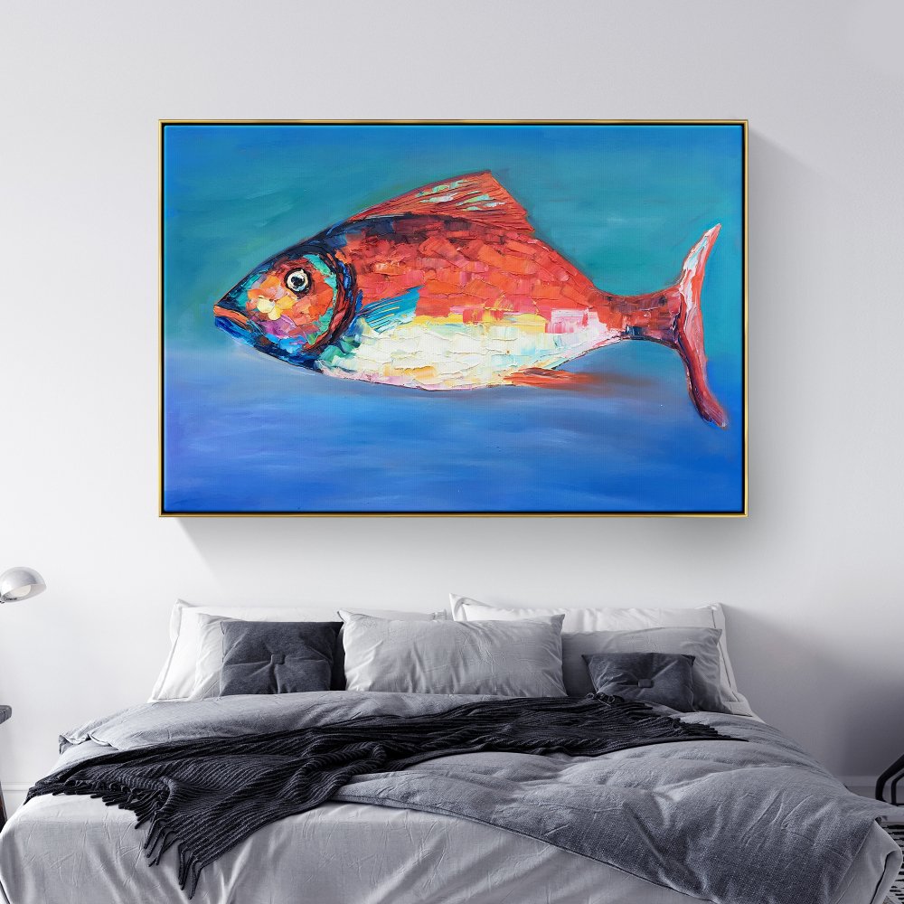 Vibrant Oil Painting of a Colorful Fish in Coastal Waters Decor for Art Lovers