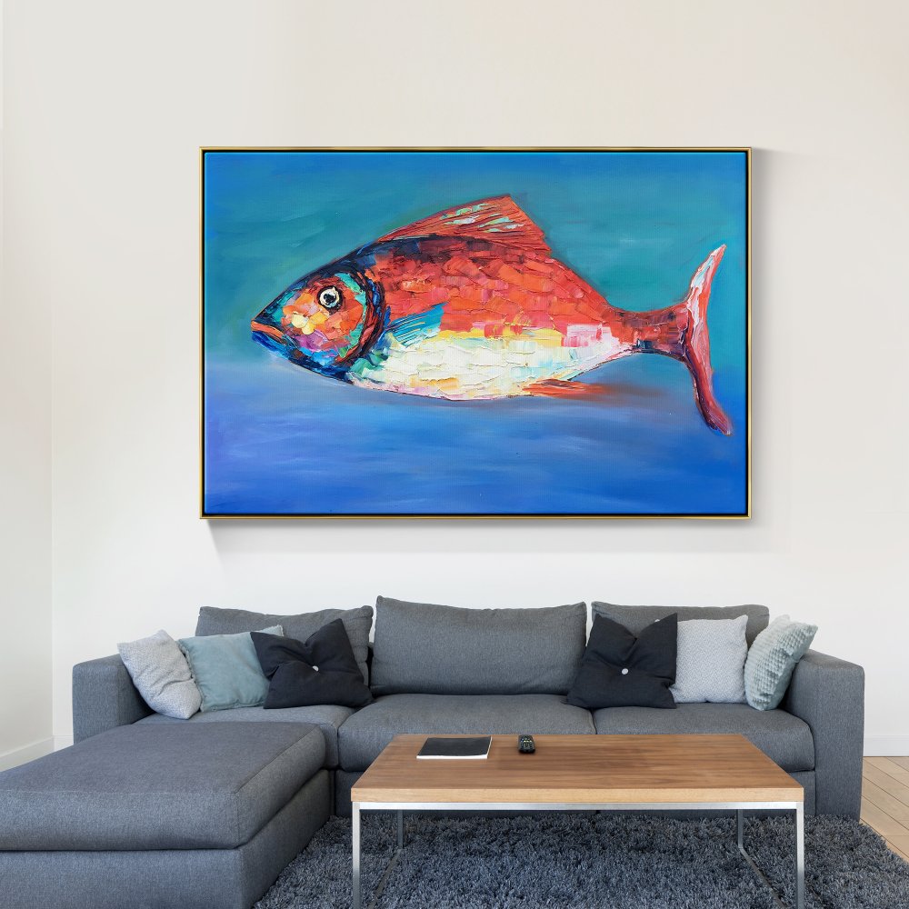 Vibrant Oil Painting of a Colorful Fish in Coastal Waters Decor for Art Lovers