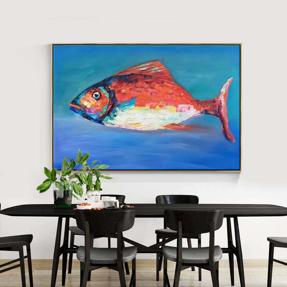 Vibrant Oil Painting of a Colorful Fish in Coastal Waters Decor for Art Lovers