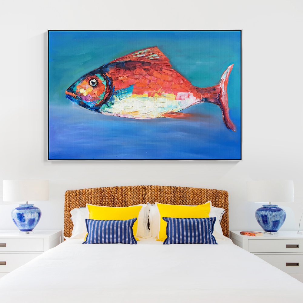 Vibrant Oil Painting of a Colorful Fish in Coastal Waters Decor for Art Lovers