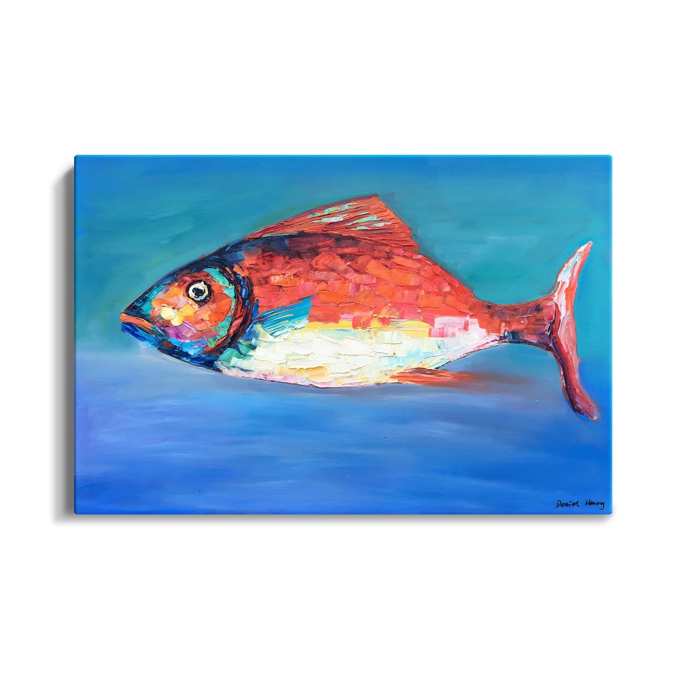 Vibrant Oil Painting of a Colorful Fish in Coastal Waters Decor for Art Lovers