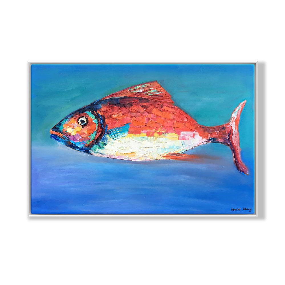 Vibrant Oil Painting of a Colorful Fish in Coastal Waters Decor for Art Lovers