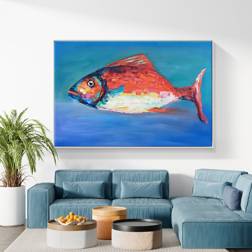Vibrant Oil Painting of a Colorful Fish in Coastal Waters Decor for Art Lovers