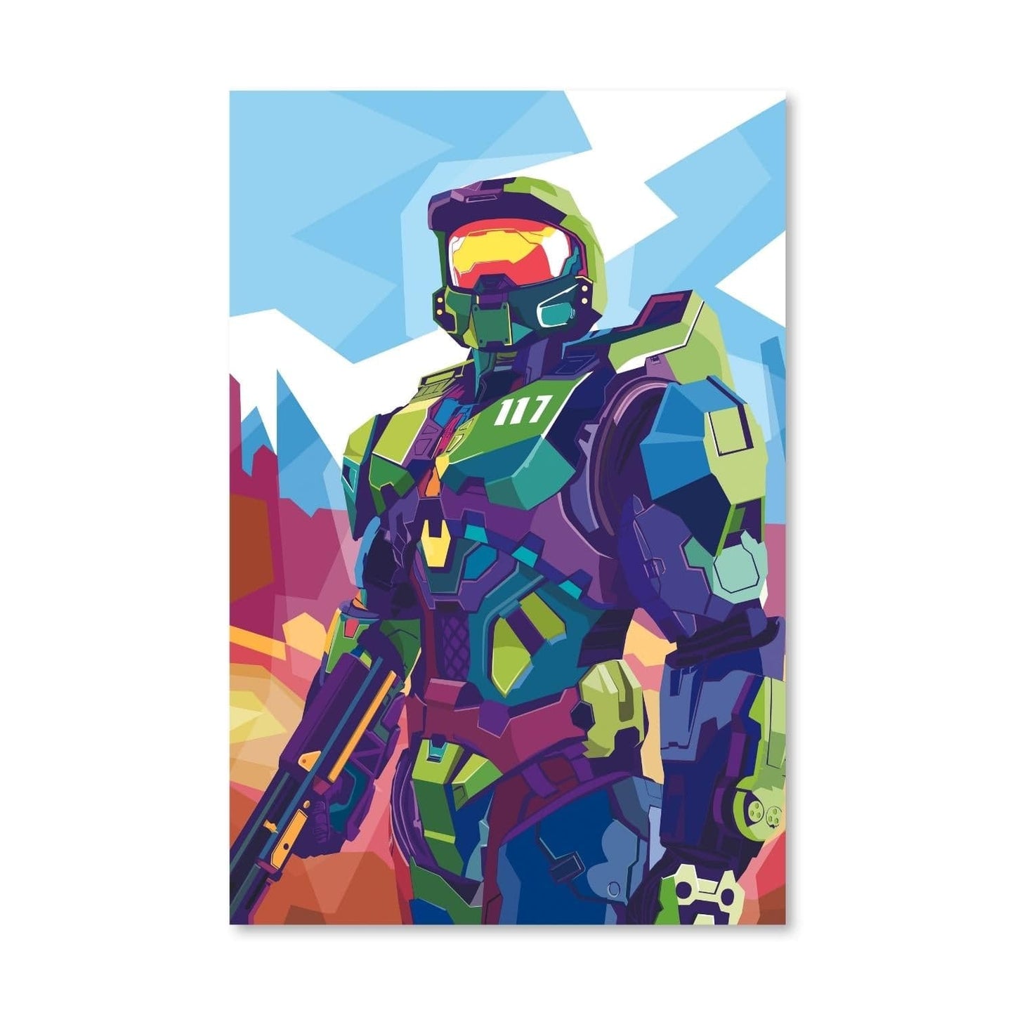 Vibrant Master Chief Oil Painting for Gaming Enthusiasts and Art Collectors