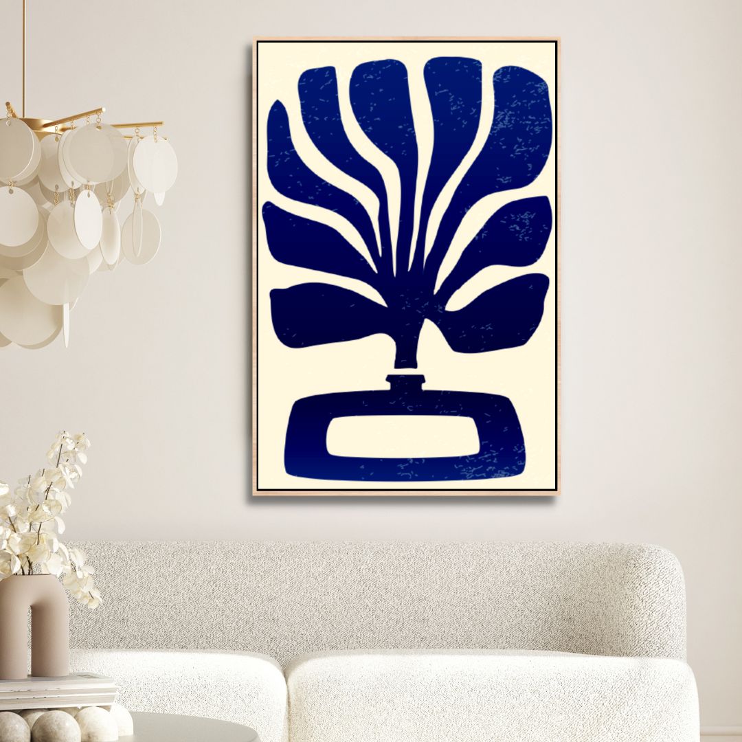 Contemporary Blue Botanical Abstract Oil Painting for Modern Interiors