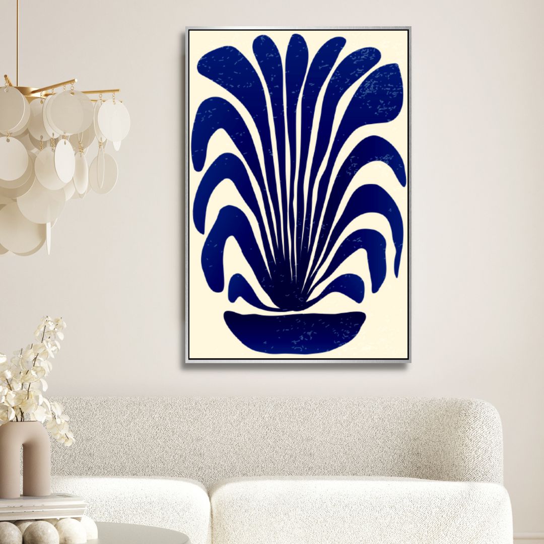 Contemporary Blue Botanical Abstract Oil Painting for Modern Interiors