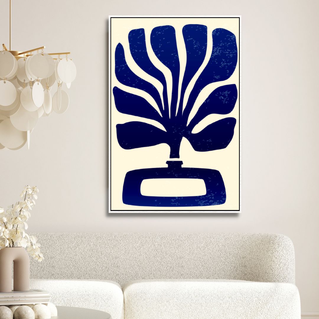 Contemporary Blue Botanical Abstract Oil Painting for Modern Interiors