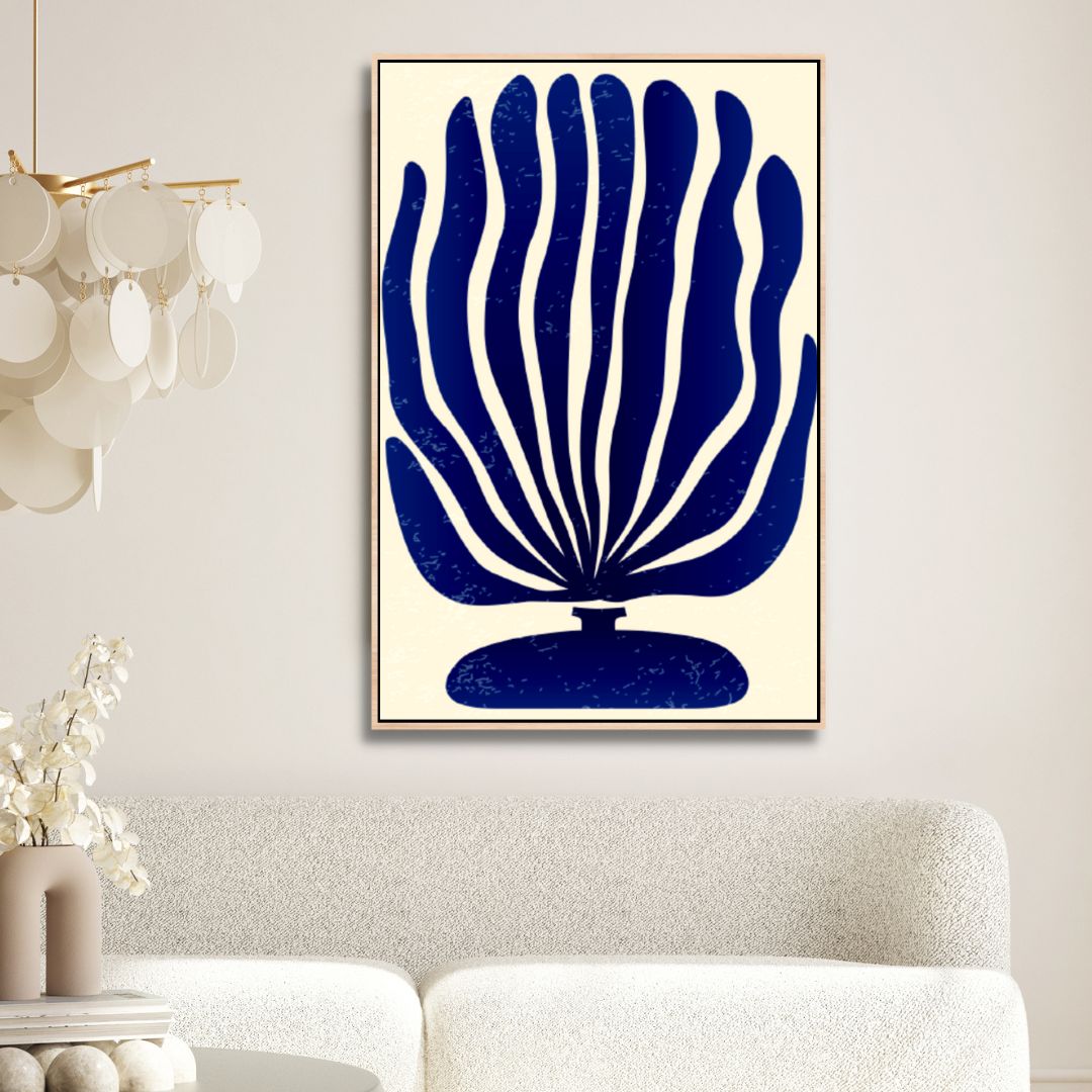 Contemporary Blue Botanical Abstract Oil Painting for Modern Interiors