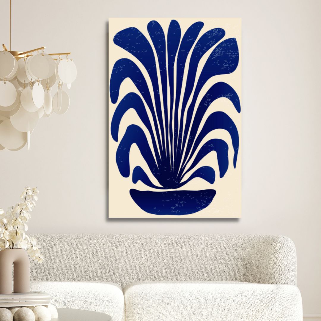 Contemporary Blue Botanical Abstract Oil Painting for Modern Interiors