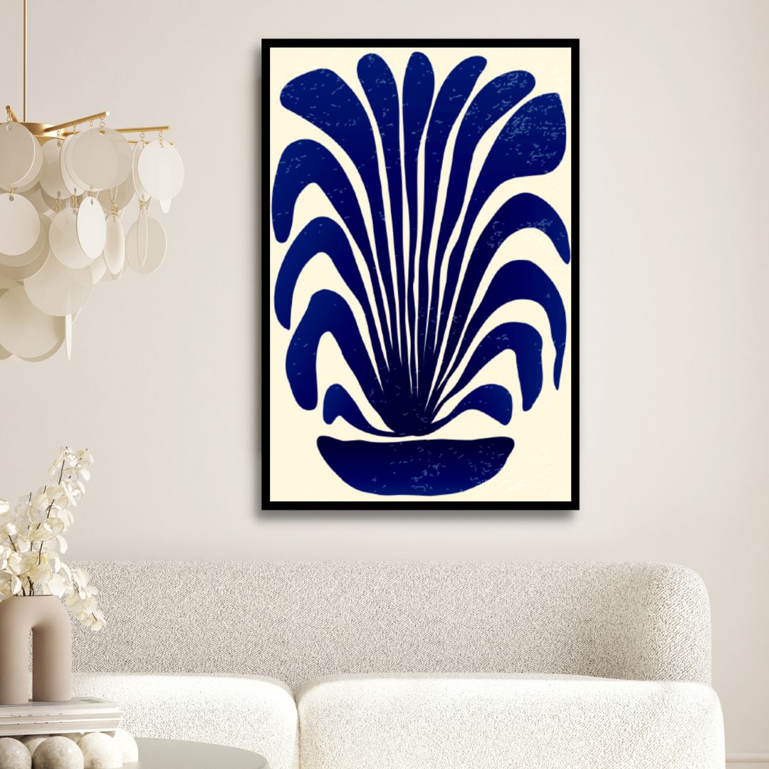 Contemporary Blue Botanical Abstract Oil Painting for Modern Interiors
