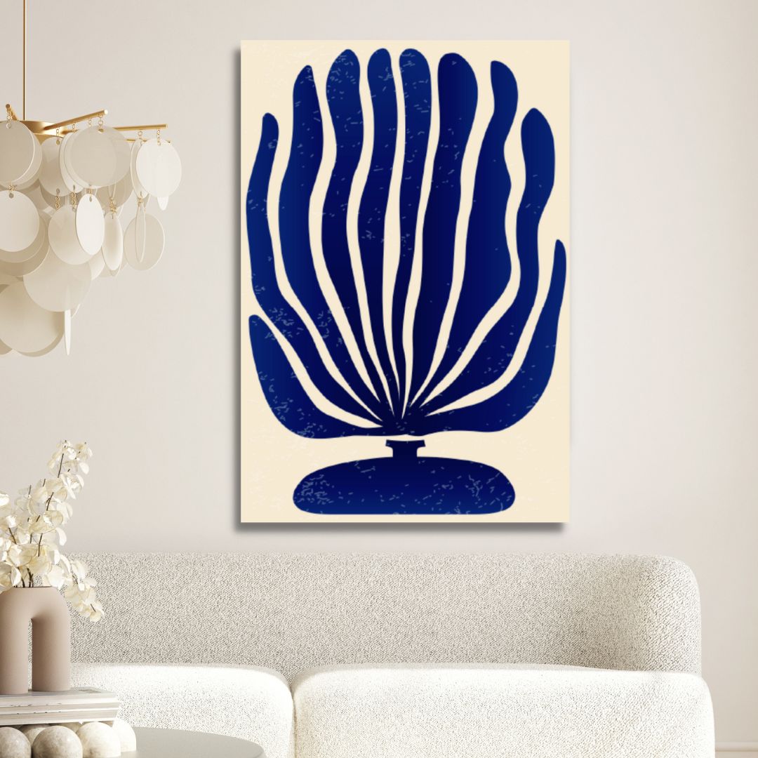 Contemporary Blue Botanical Abstract Oil Painting for Modern Interiors